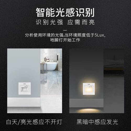 西顿照明led地脚灯11011人体感应梯步小夜灯嵌入式86型CEQ11019黑