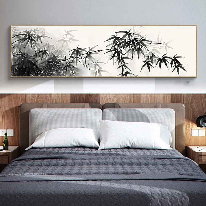 水墨新中式国画竹子装饰画禅意茶室横幅意境中国风墙画床头画挂画