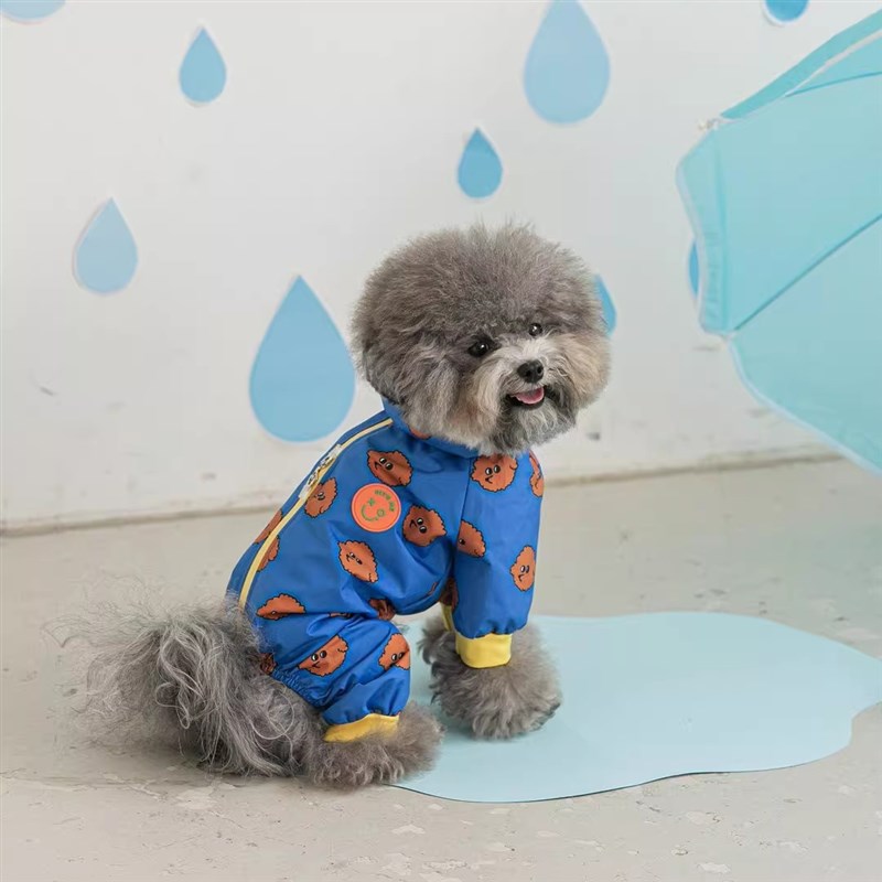 韩国宠物狗狗防水全包雨衣雨披中型 小型犬四脚连帽泰迪比熊雨衣