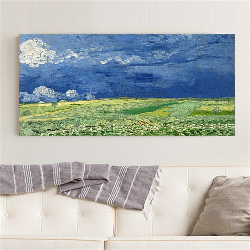 雷云下的麦田 梵高欧式风景电箱挂画油画客厅卧室 餐厅背景遮挡画