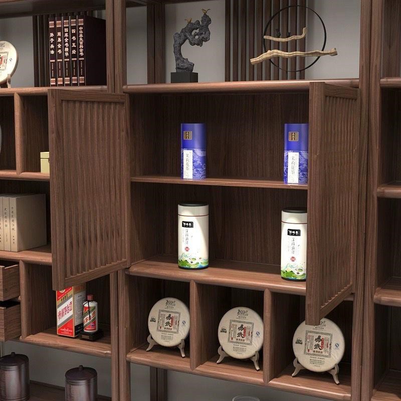 新中式榆木实木博古架书架办公室书柜组合多宝阁茶叶茶室家具