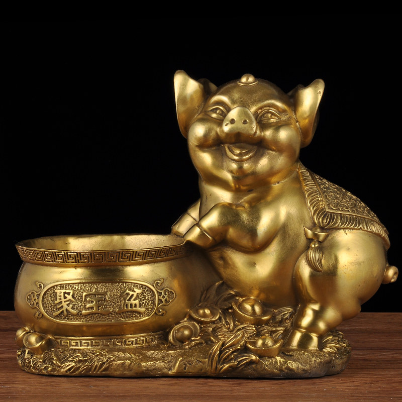 铜猪摆件聚宝盆招财工艺品家居客厅办公室装饰品店铺商务开业礼品