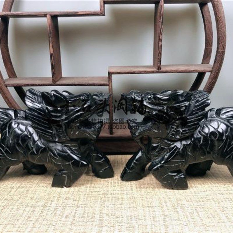 天然黑墨玉麒麟手工动物桌面摆件居家客厅办公室电视柜玄关工艺品