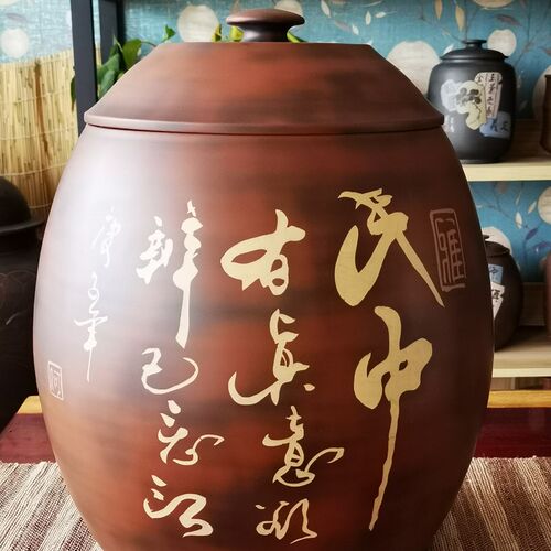 建水紫陶防潮2000克茶罐 手工原矿泥中式国风茶具15公斤米缸适用