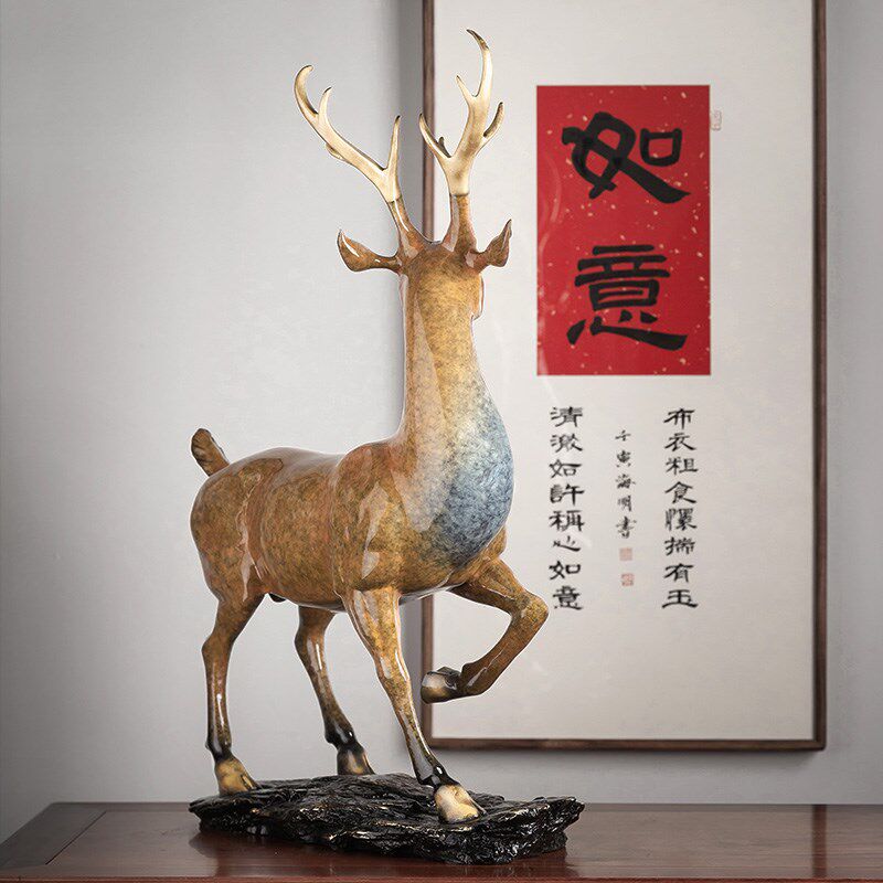 铜之魂 梅花福鹿到家客厅装饰 摆件铜工艺品办公桌摆件办公桌摆件
