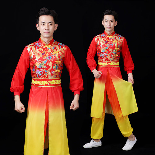 新款打鼓服男女古典舞演出服中国风民族舞蹈扇子舞飘逸开场舞服装