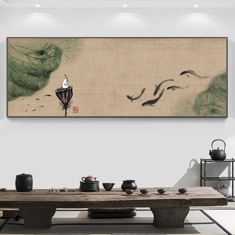 客厅装饰画水墨荷花沙发背景墙挂画新中式办公室壁画书房国画字画