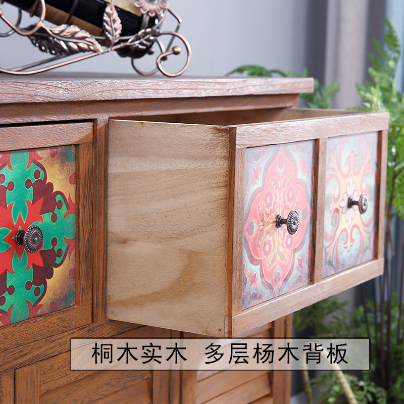 客厅玄关柜子美式乡村简约实木抽屉收纳柜经济型彩绘装饰斗柜橱窗