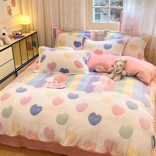 晚安猫秋冬可爱雪花绒加厚四件套少女心双面绒学生宿舍被套床品