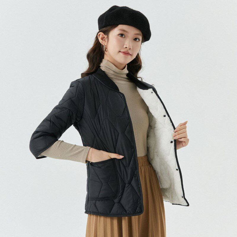 秋冬保暖七分短袖棉衣中袖内胆女款中老年妈妈外套棉服加绒上衣