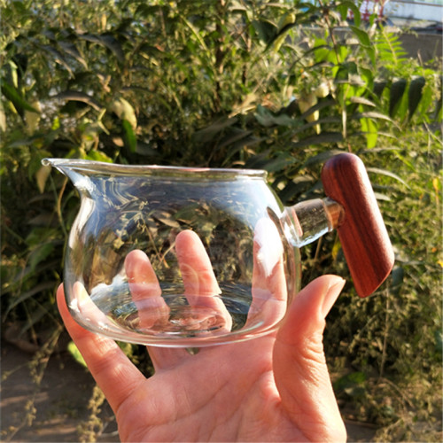 木把侧把玻璃公道杯透明加厚茶海配件耐热公杯创意功夫茶具茶漏杯