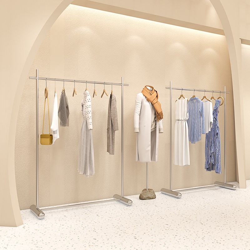 服装展示架落地不锈钢拉丝银货架简约女装店挂衣架童装时尚陈列架