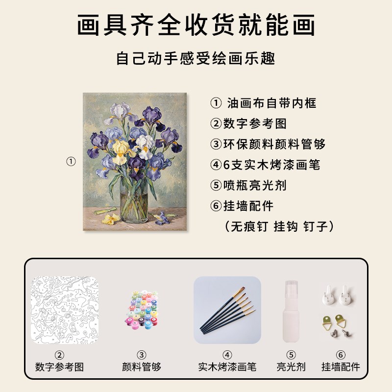 数字油画diy填色画手绘油画花卉新中式油彩画客厅画摆件画装饰画