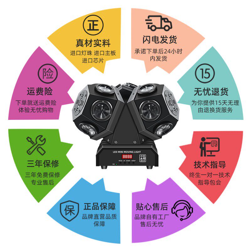 酒吧摇头七彩蹦迪灯家庭ktv氛围灯声控单车房旋转光束灯舞台灯光