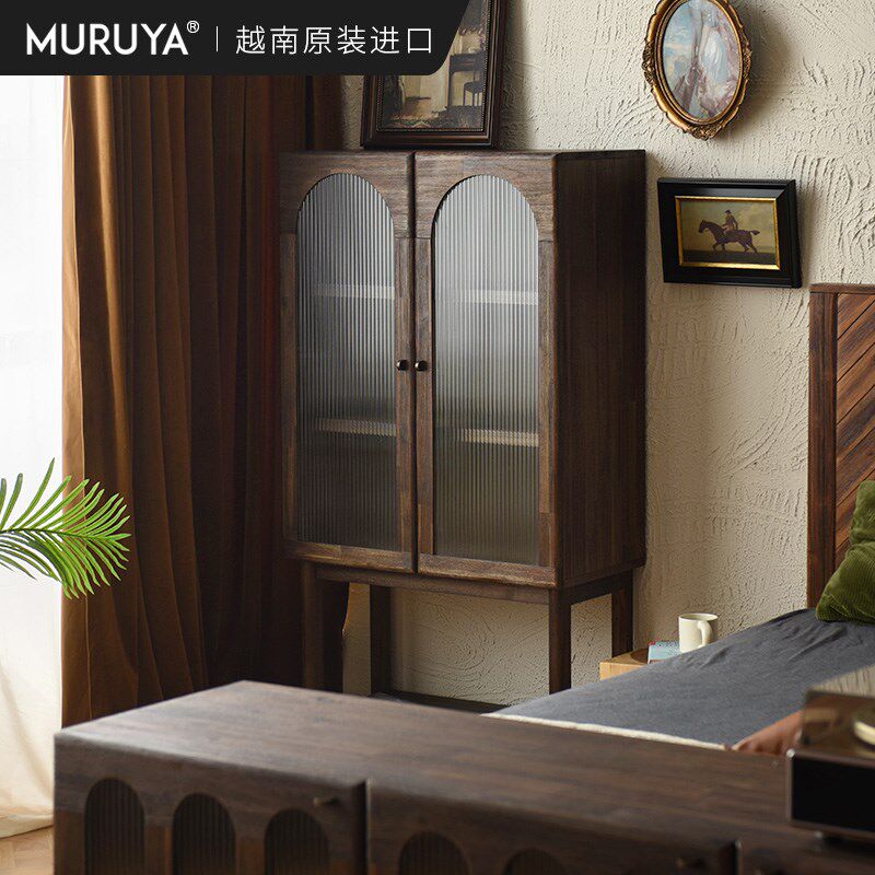 慕芮雅实木餐边柜复古北欧设计师客餐厅靠墙展示书柜手办陈列高柜
