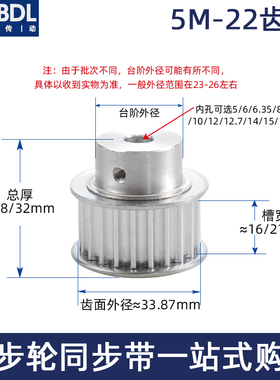 同步轮 5M22齿T槽宽16/21BF型 凸台阶同步皮带轮现货精加工孔5-16