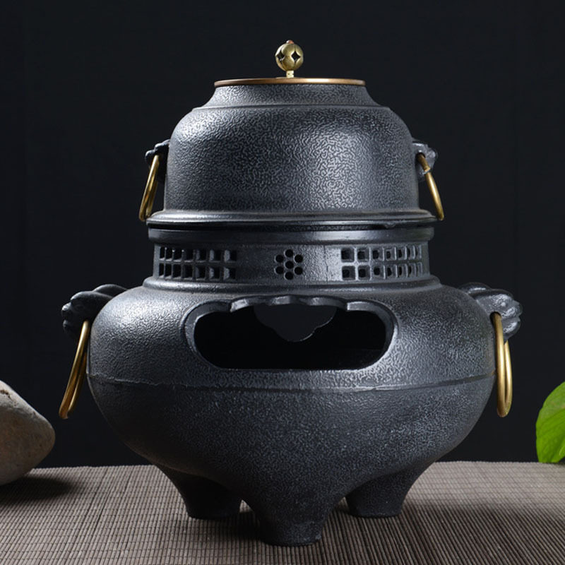 煮茶器鬼面风炉铸铁炉炭火 铁壶煮茶炉室内日本火钵风釜功夫茶具