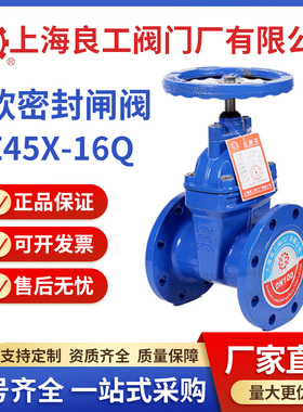 上海良工阀门软密封闸阀Z45X暗杆沟槽明杆不锈钢铸钢法兰闸阀沪工