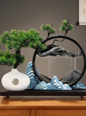 创意迎客松流沙画摆件沙漏新中式客厅禅H意玄关办公室茶室软装饰