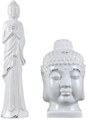 现代新中式陶瓷仿古白色立佛大佛头摆件家居样板间U玄关摆台装饰
