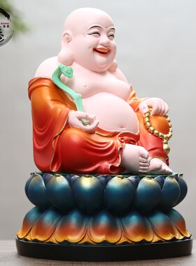 厂家直销树脂玻璃钢弥勒佛s 莲花红衣大肚笑佛 客厅弥勒佛摆件佛