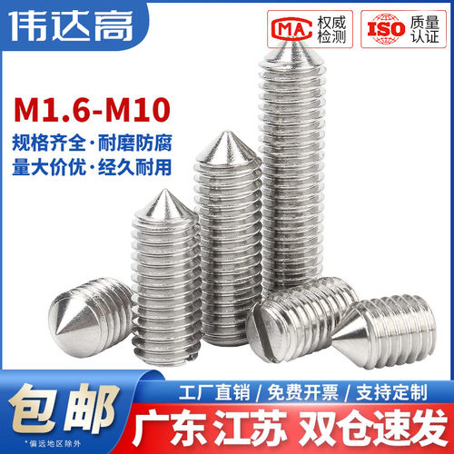 304不锈钢一字尖端紧定螺丝钉机米顶丝螺钉M1.6M2M3M4M5M6M8M10