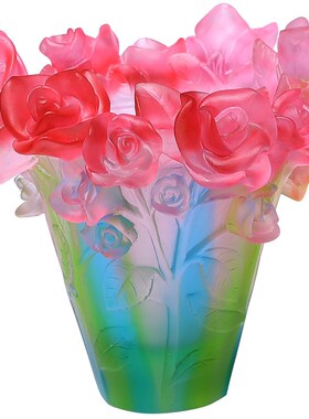 琉璃玫瑰花瓶轻奢高n级感客厅插花装饰摆件餐桌玄关桌面高档工艺