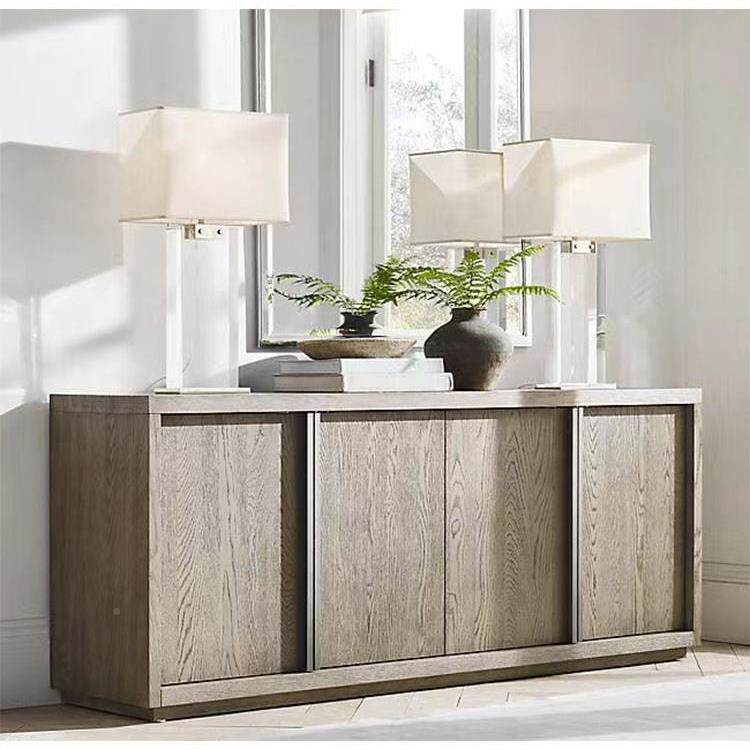 R法美式乡村实木斗柜卧室玄柜储物式复34763746H古风餐边柜橡木家