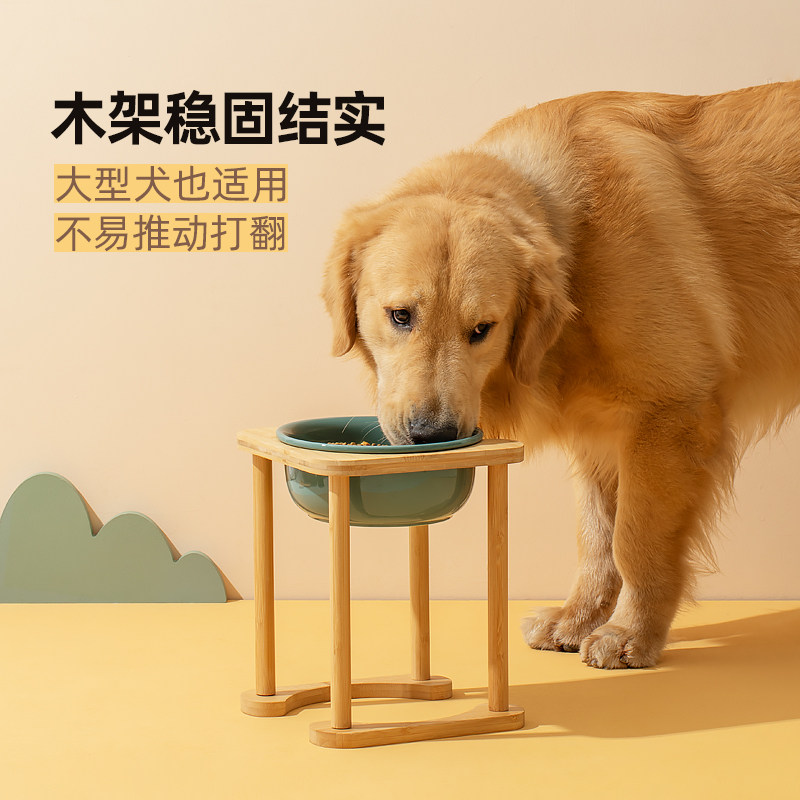 陶瓷狗碗狗食盆双碗大型犬狗粮碗大号水盆护颈金毛柯基防打翻狗碗
