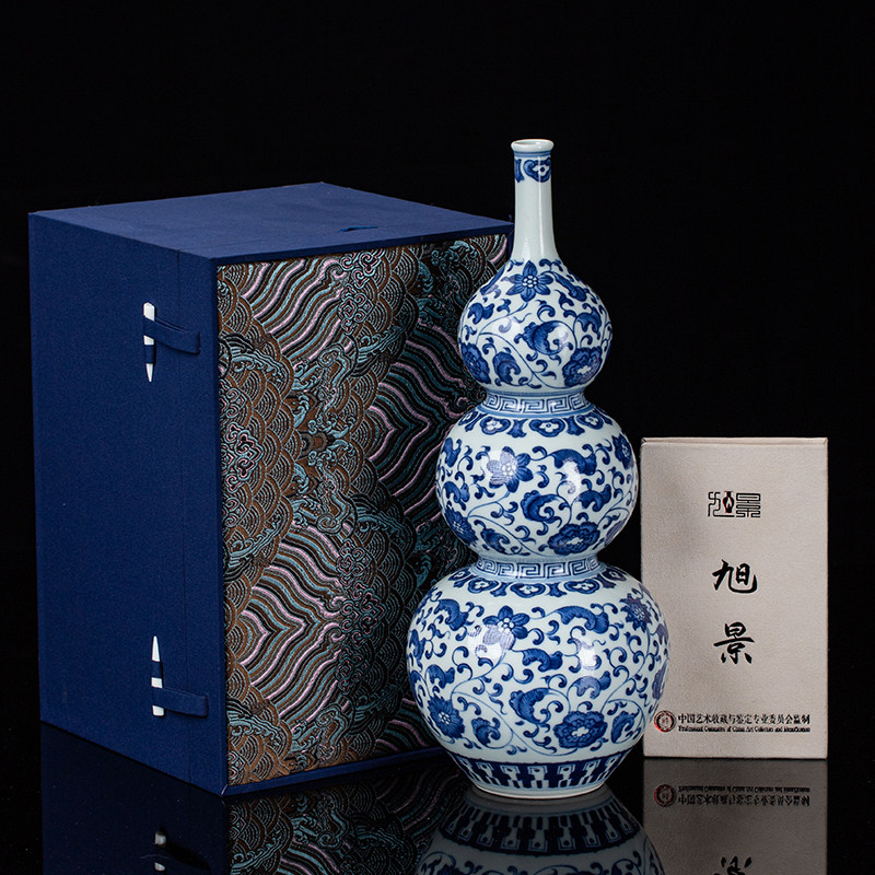 景德镇陶瓷青花瓷花瓶餐桌客厅酒柜装饰品高端葫芦瓶瓷器摆件大号