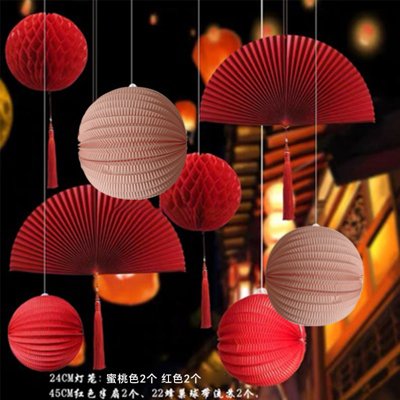 元旦节新年红色喜庆挂饰西瓜纸灯笼店铺橱窗装饰商场布置道具吊饰