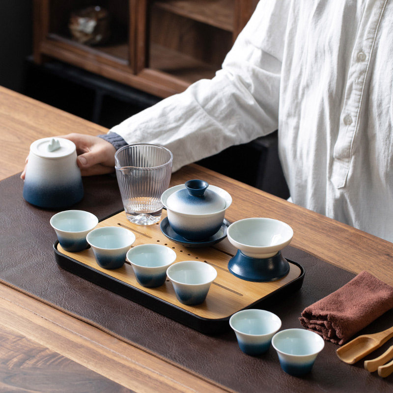 日式简约盖碗功夫旅行茶具套装便携家用会客陶瓷茶杯茶壶干泡茶盘