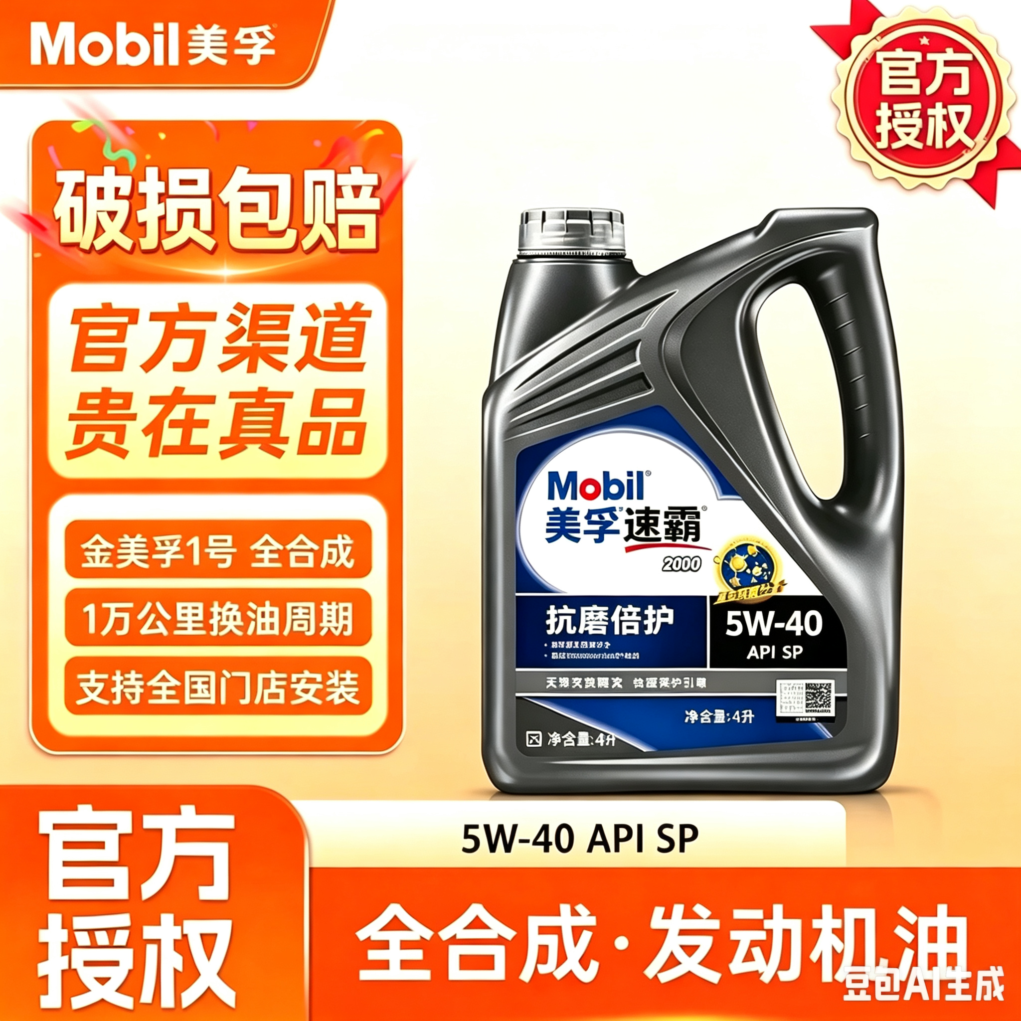 Mobil/美孚 速霸2000全合成机油5W-40四季通用汽车发动机润滑油SP