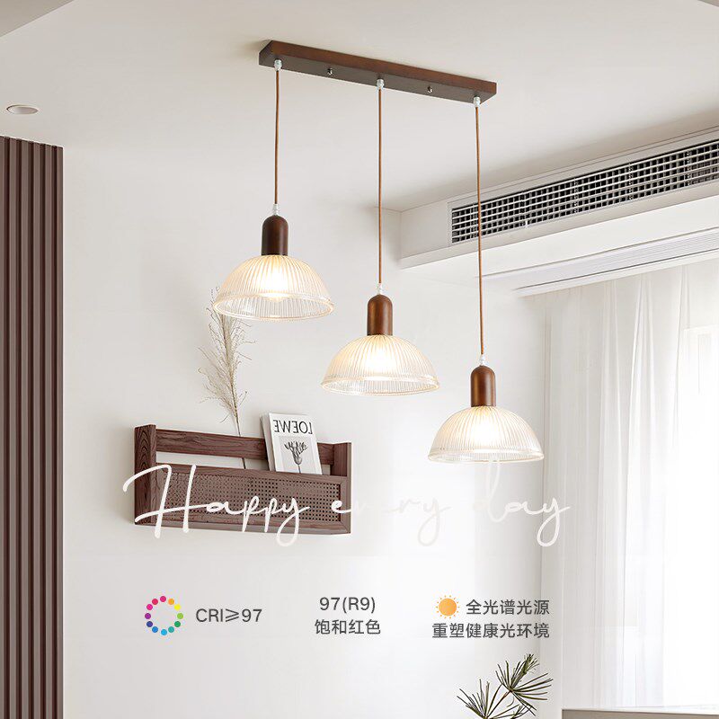 中古风餐厅吊灯新中式胡桃木色北欧饭厅吧台阳台床头单头吊顶护眼
