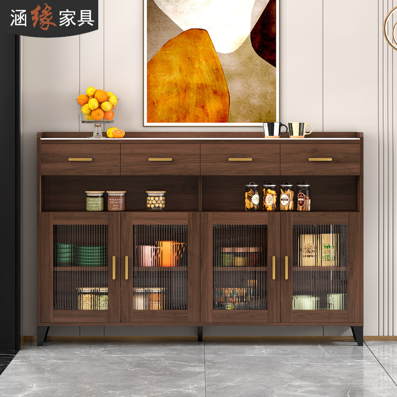 中古风岩板餐边柜 超薄靠墙家用窄型柜 ENF级环保含灯光