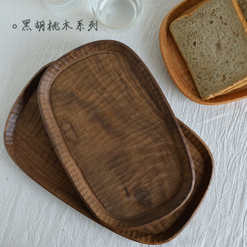 手作 日式实木托盘 纯手工雕刻樱桃木家用创意茶杯木盘子茶盘收纳