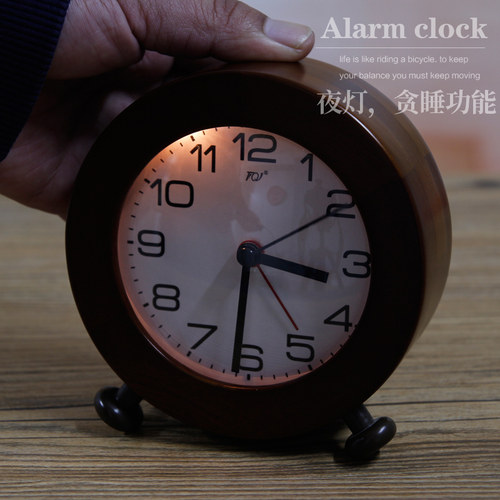 TQJ实木北欧风格闹钟床头座钟学生用静音桌面钟时尚台面时钟台钟