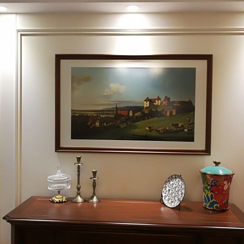 风景草原房屋大树美式客厅沙发背景书房玄关装饰画横幅有框画挂画