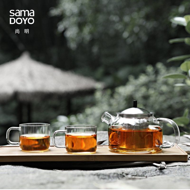 尚明 整套玻璃茶具套装家用客厅简约功夫茶透明红茶泡茶壶冲泡器