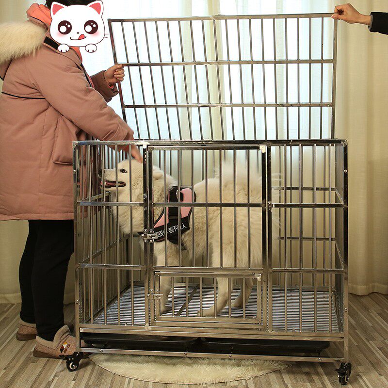 不锈钢狗笼子加粗加厚中大型犬金毛阿拉斯加萨摩耶折叠带厕所室内