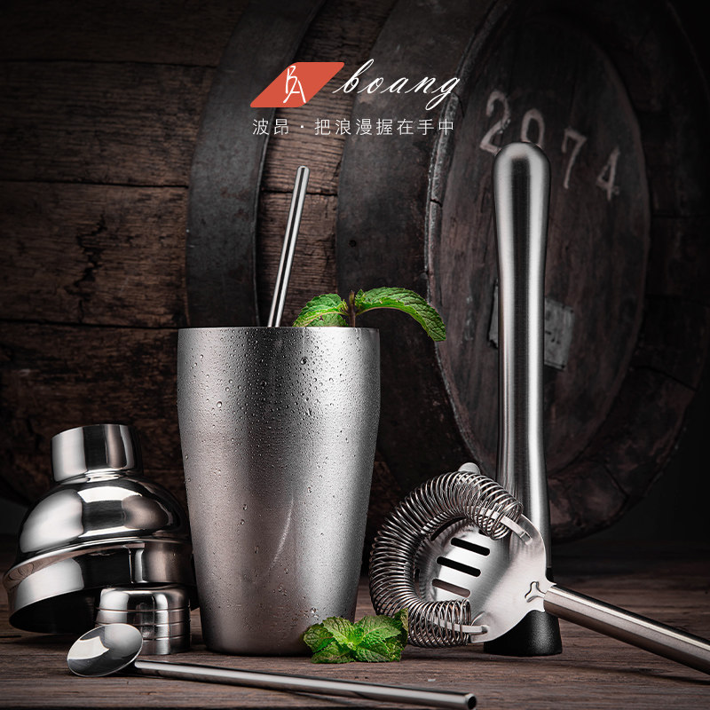不锈钢调酒器套装手打柠檬工具奶茶店专用神器鸡尾酒手摇雪克杯壶