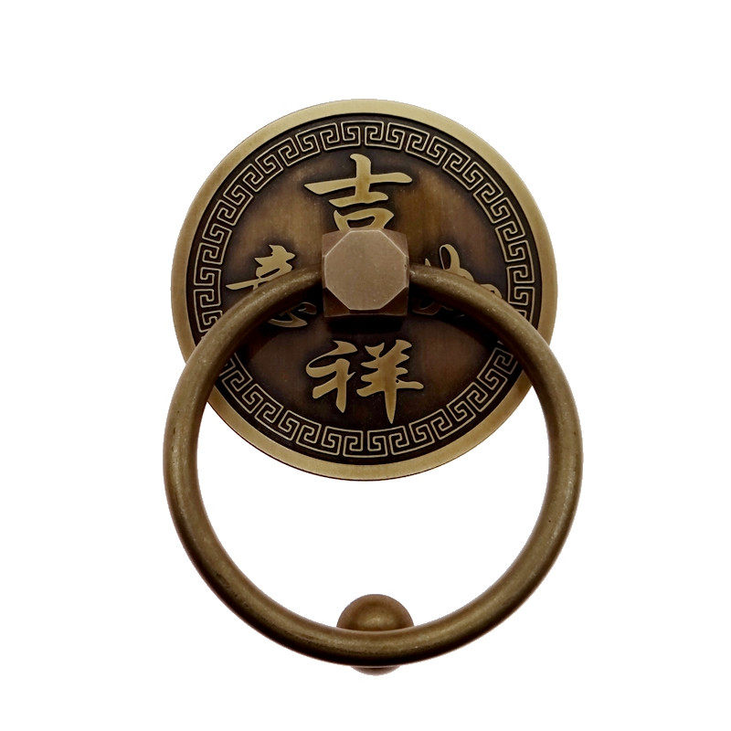 仿古大门拉手中式黄铜门环把手复古圆拉环老式门明装纯铜实心单孔
