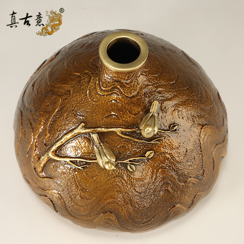 真古意 铜喜上眉梢花瓶花器摆件家居客厅办公室插花装饰工艺礼品