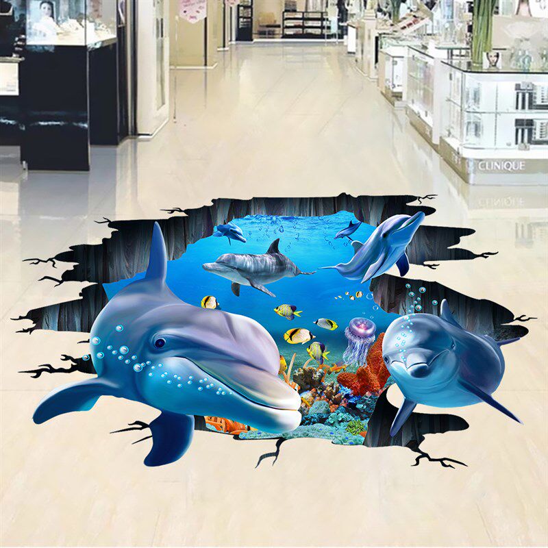 地贴蓝天海洋木桥3d立体墙贴防水地板画儿童房卧室客厅墙贴纸贴画