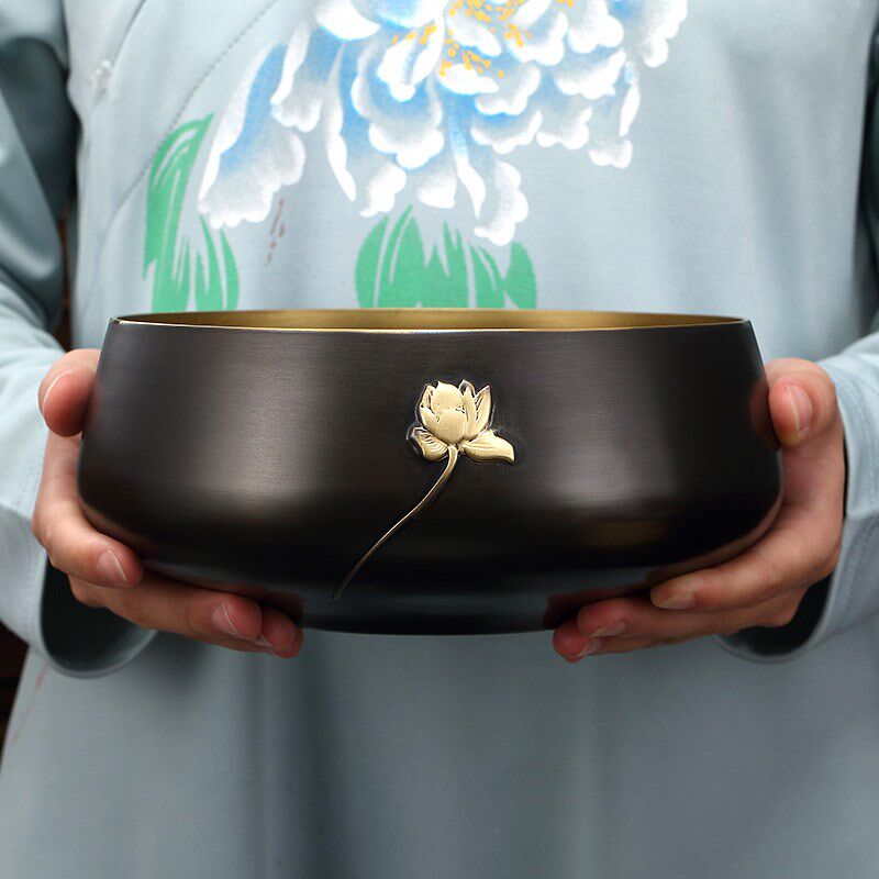 金芝达纯黄铜茶洗特大号笔洗家用水洗水盂功夫配件杯洗禅意茶道筒
