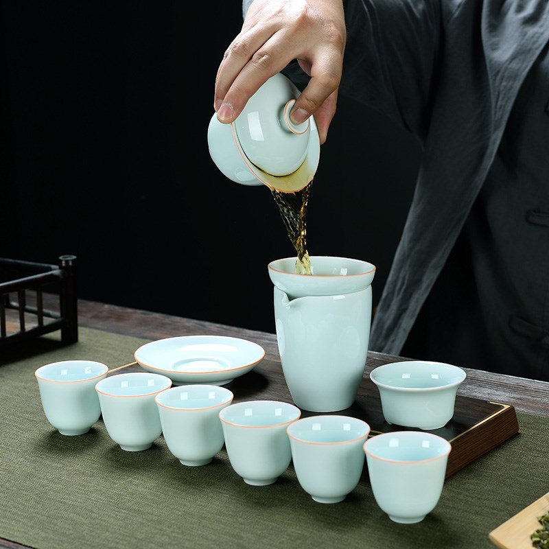影青瓷功夫茶具套装简约家用客厅办公室会客盖碗茶杯提梁茶壶定制