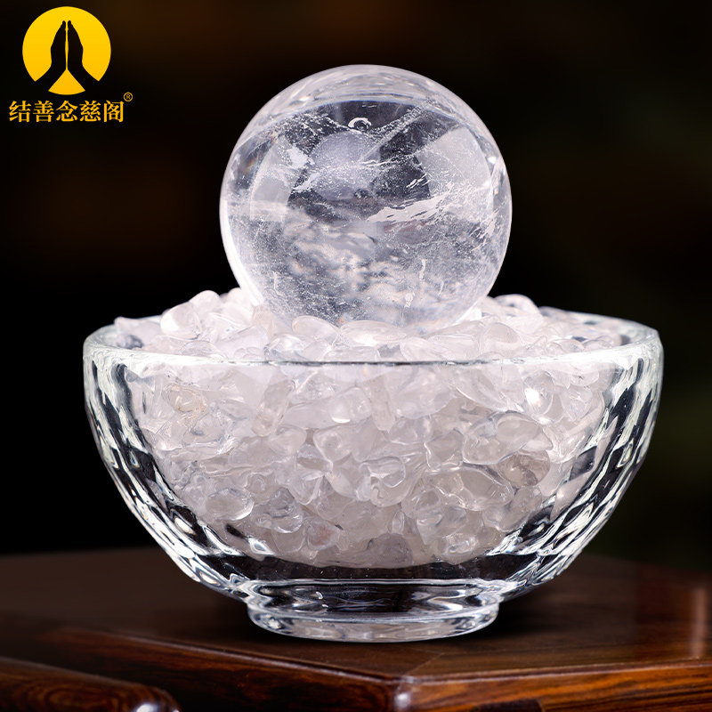 聚宝盆摆件八吉祥碗琉璃白色粉黄色水晶球碎石客厅玄关商铺工艺品