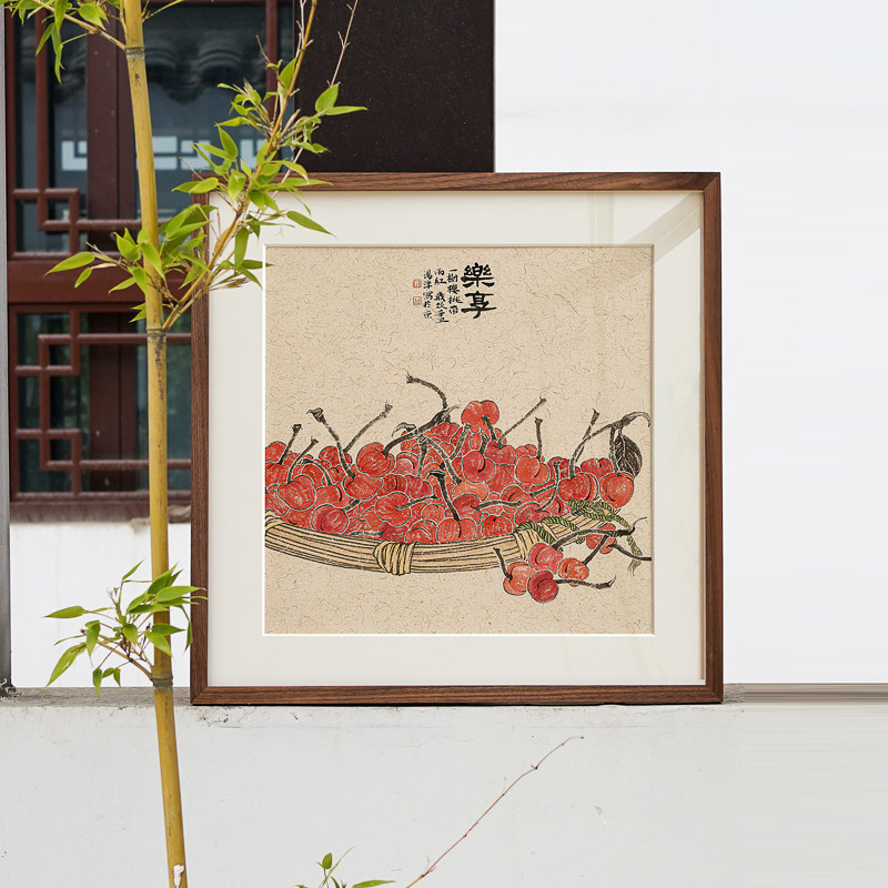 福寿新中式装饰画水墨佛手瓜餐厅方形双联茶室卧室禅意蔬菜小挂画