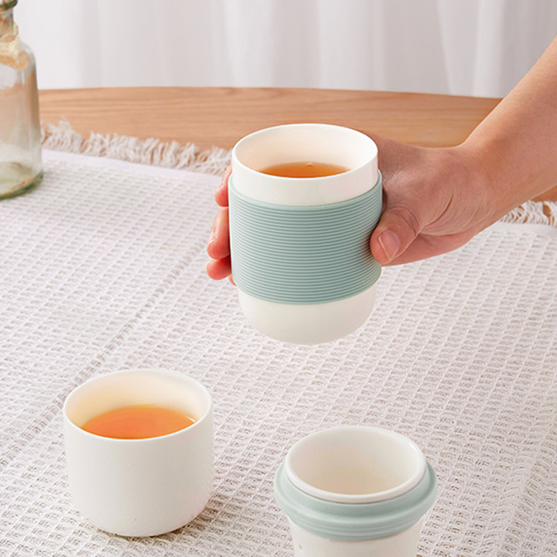 原初格物同心杯陶瓷泡茶杯茶水分离便携茶具旅行快客杯一壶二杯