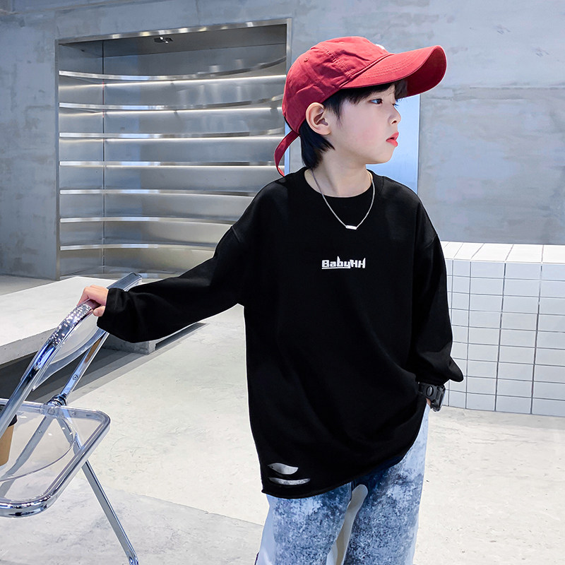 男童秋季白色长袖T恤2023新款中大童装衣服男孩秋装打底上衣潮